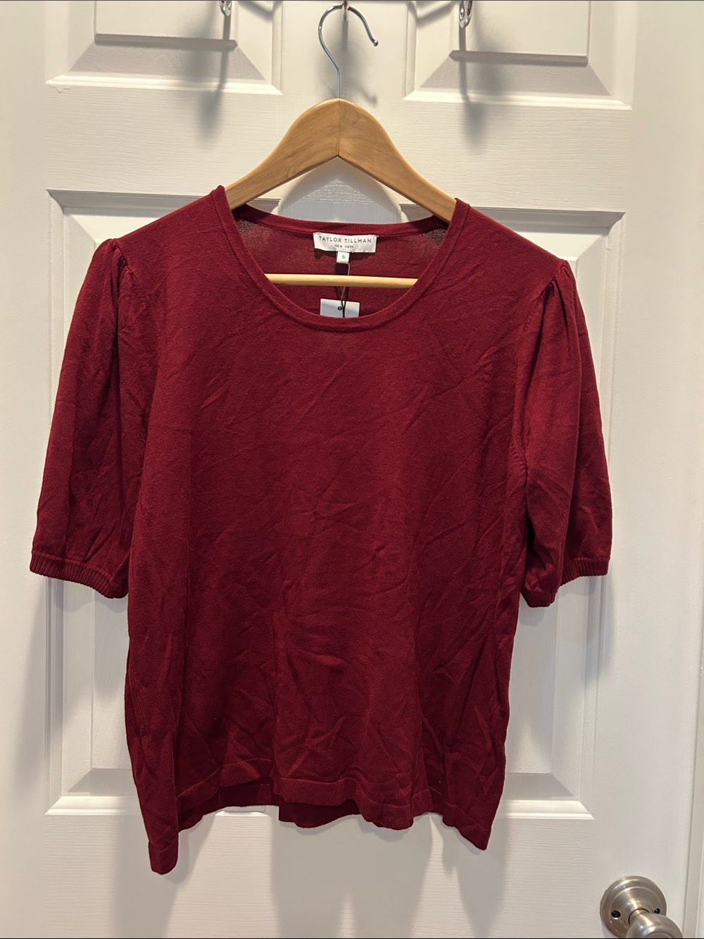 Taylor Tillman New York Burgundy Short Sleeve Knit Top